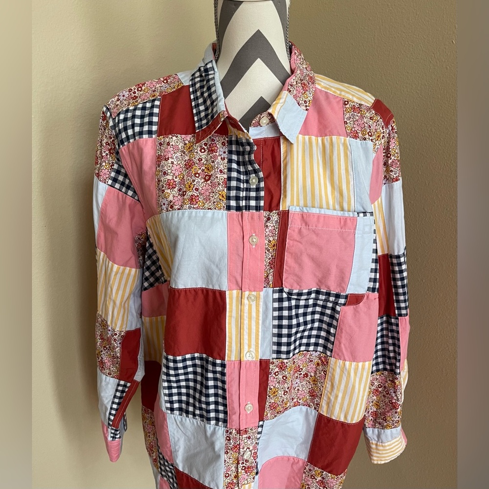 Lands’ End Patchwork Long Sleeve Button Up Women’… - image 2